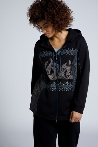 Ulla Popken Zip-Up Hoodie 'Berge' in Black