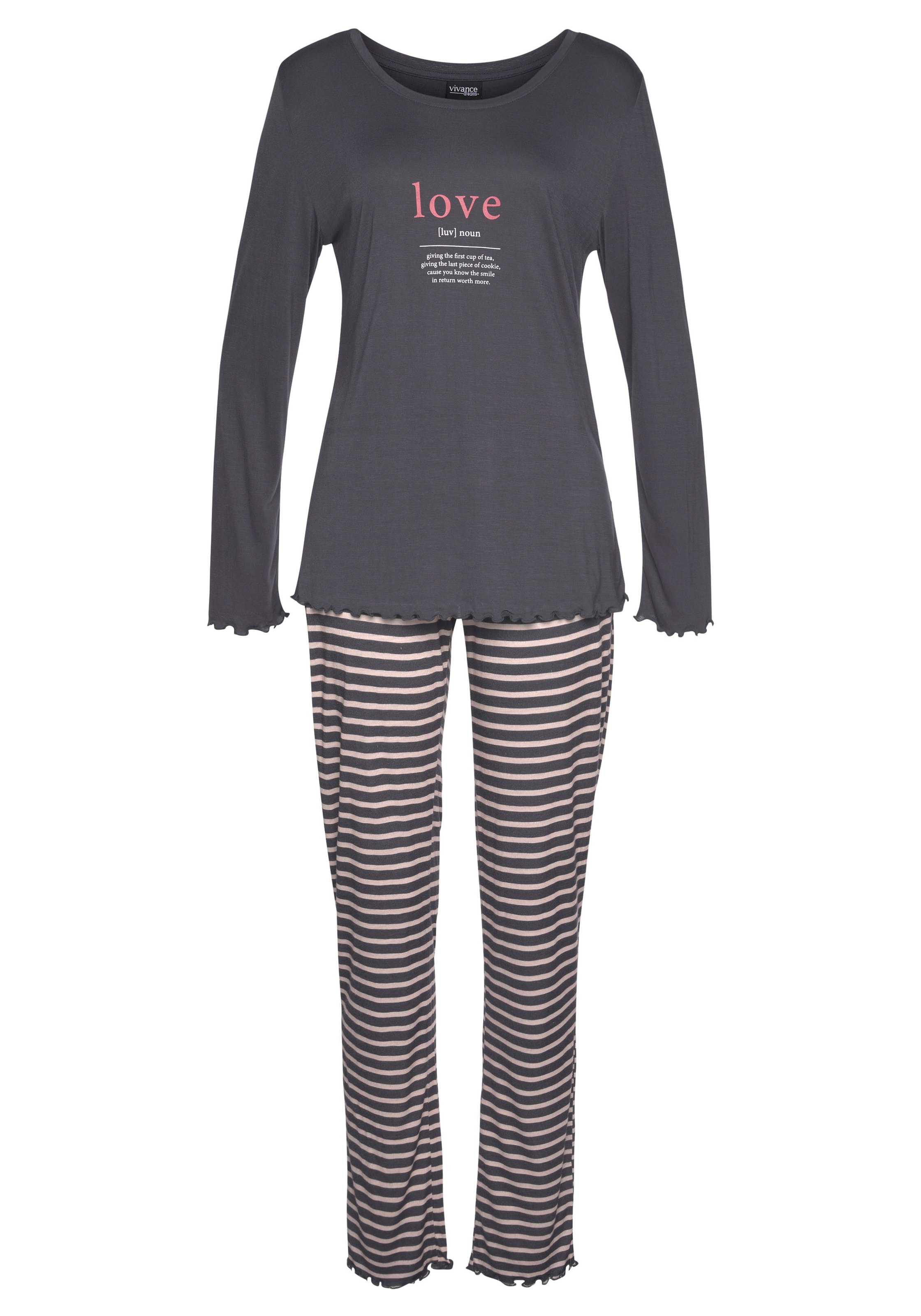 VIVANCE Pyjama 'VD Love PJ' värissä harmaa: etupuoli