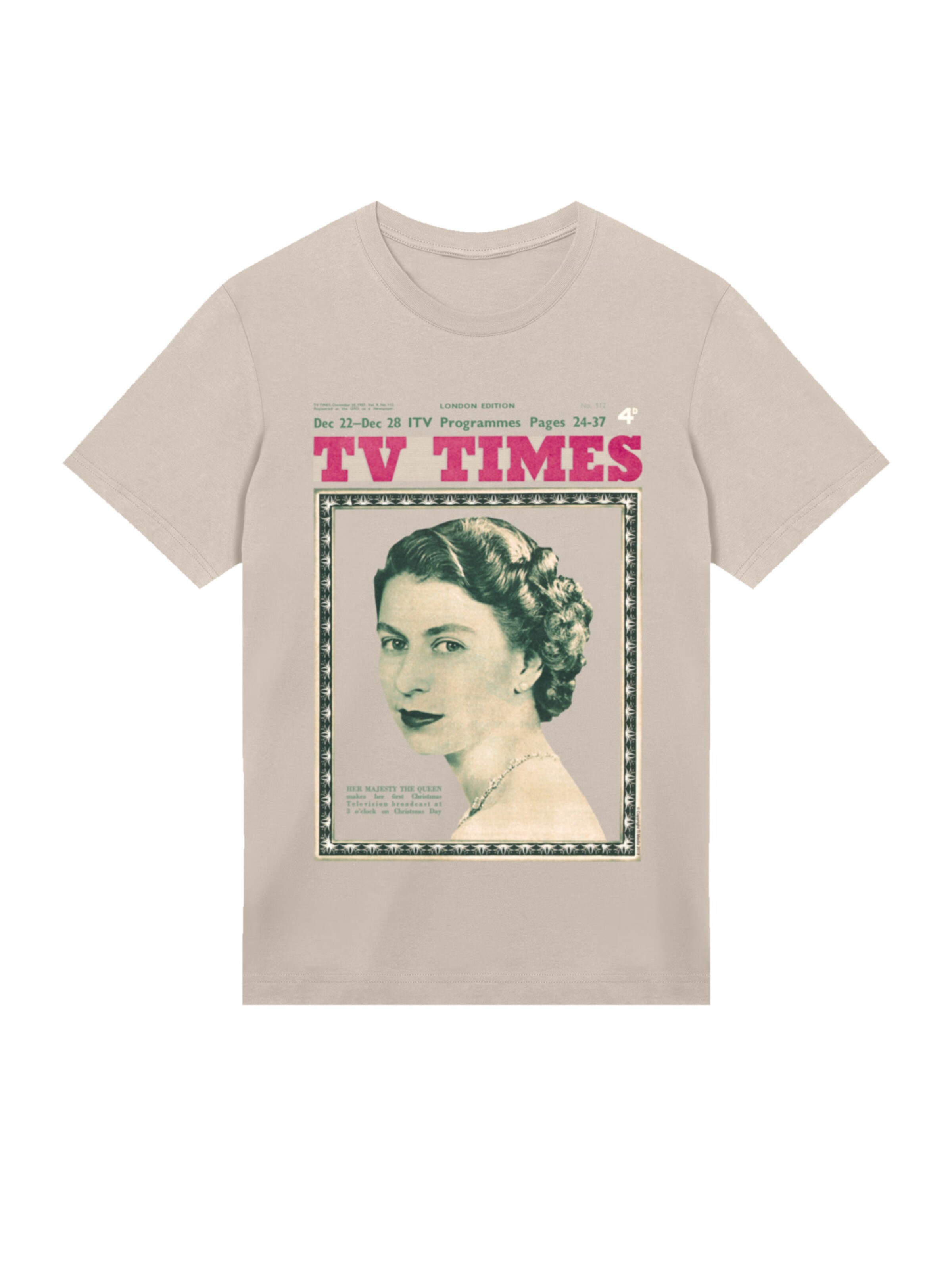 F4NT4STIC Shirt 'TV Times Queen Elizabeth II 1957 Cover' in Beige: front