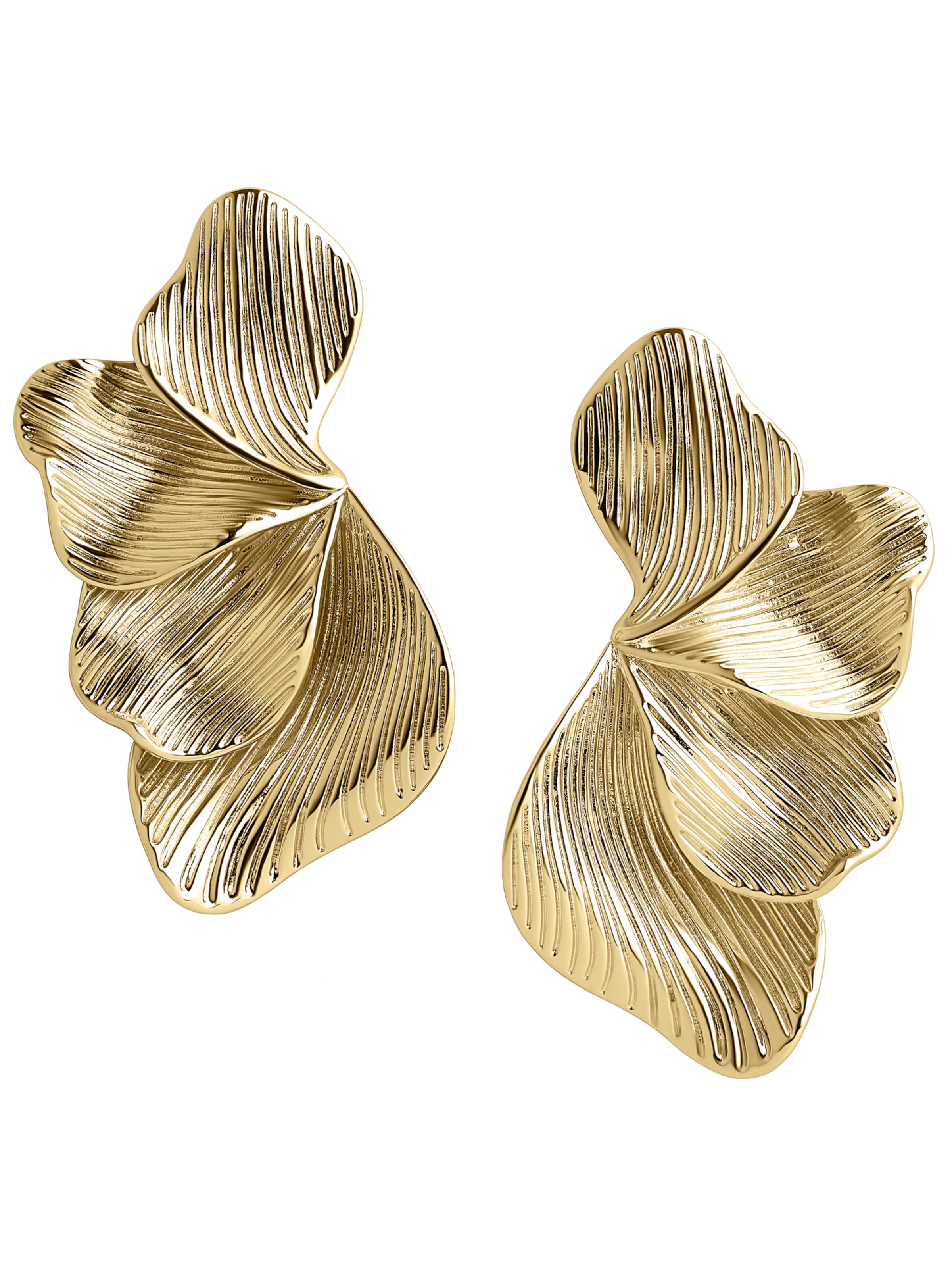 CLASSYANDFABULOUS Jewelry Ohrringe 'Oversize Ginkgo Leaf'‌‌‌ in Gold: Vorderseite