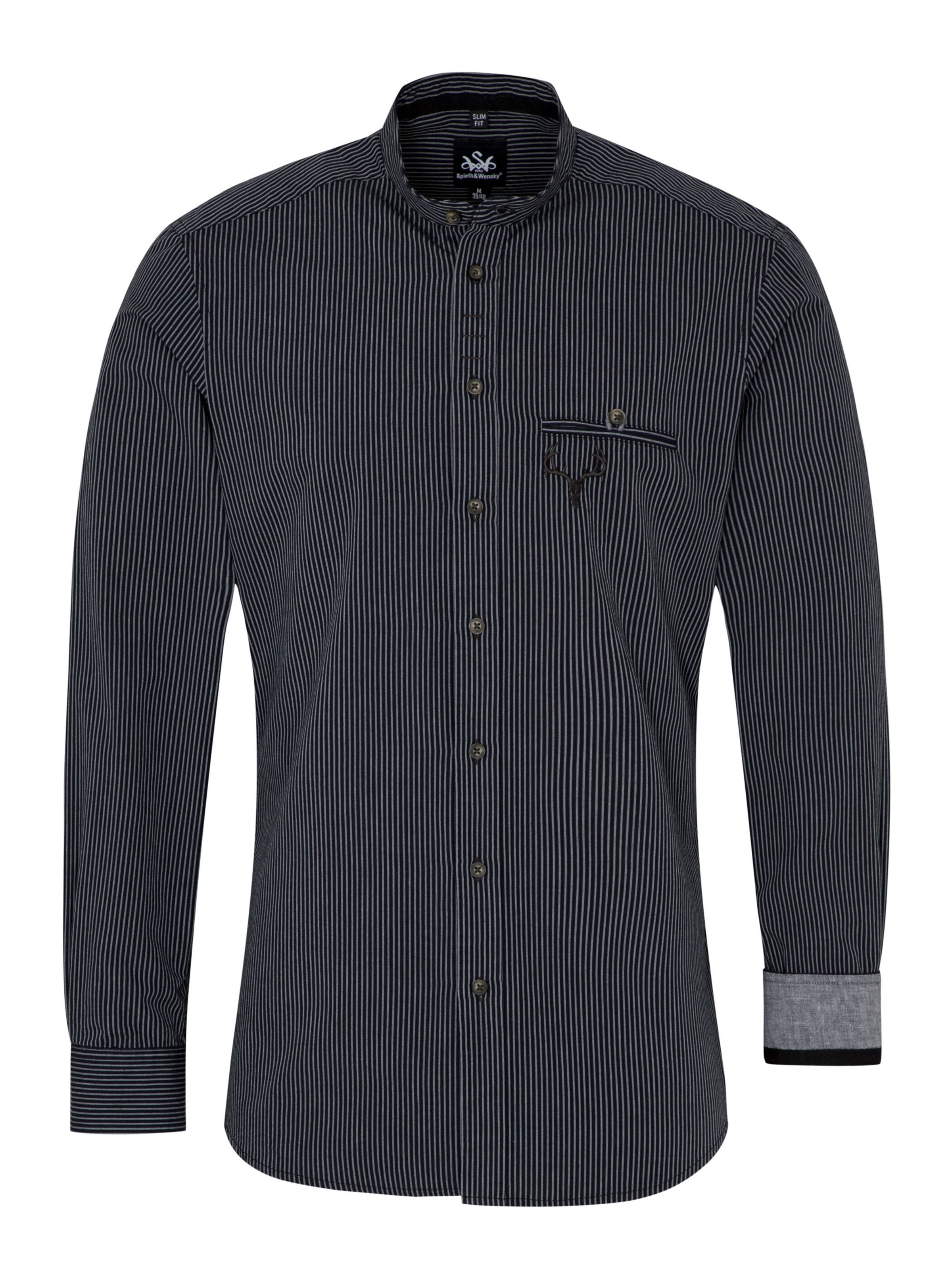 Coupe slim Chemise folklorique 'Fellen' SPIETH & WENSKY en noir : devant