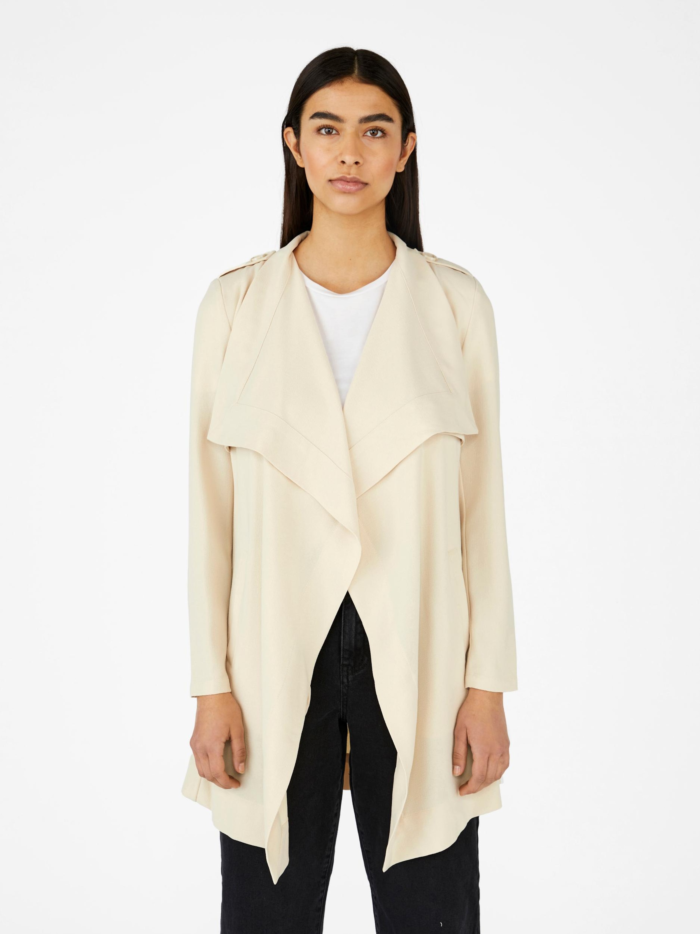 beige drape coat