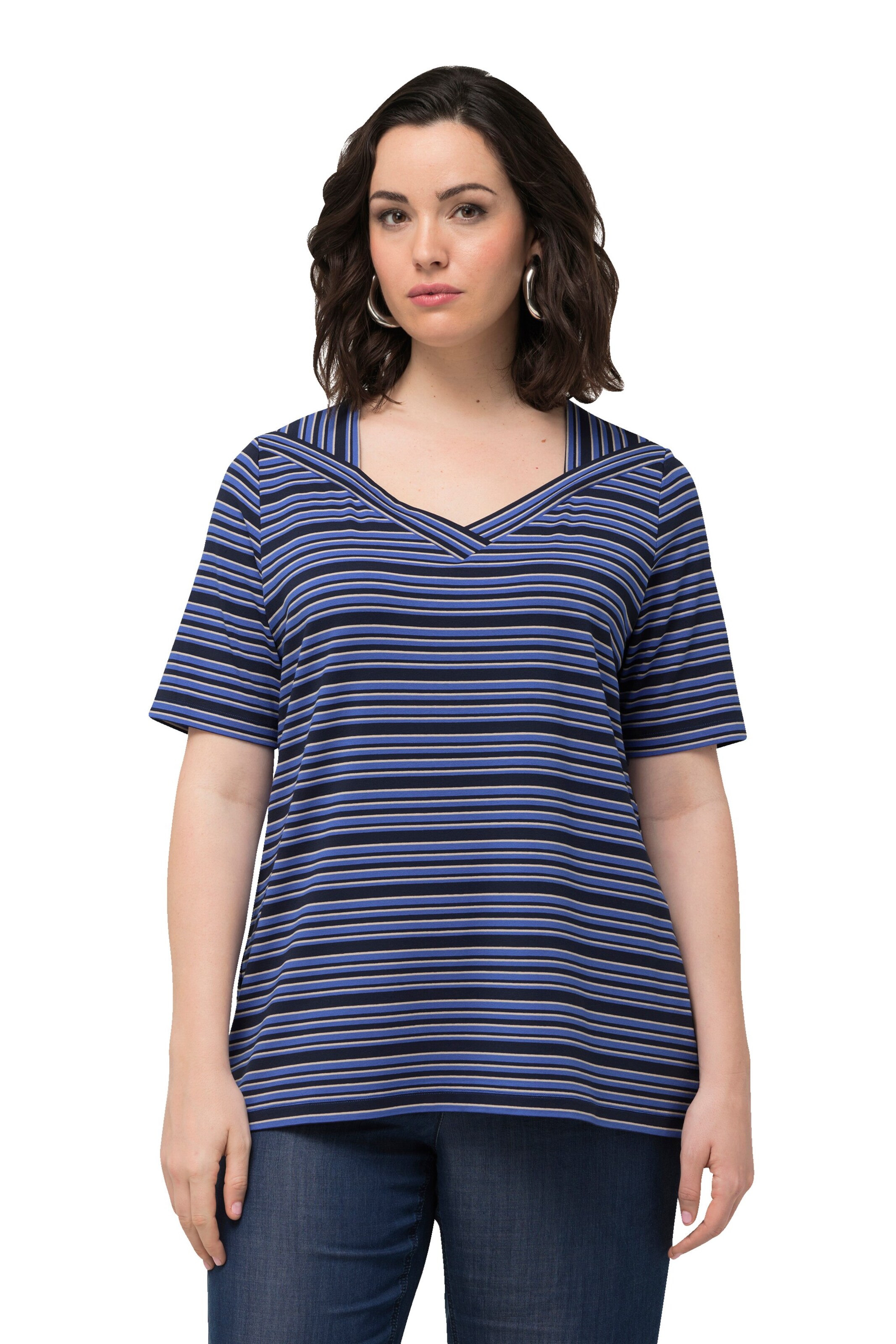 T-shirt Ulla Popken en bleu : devant