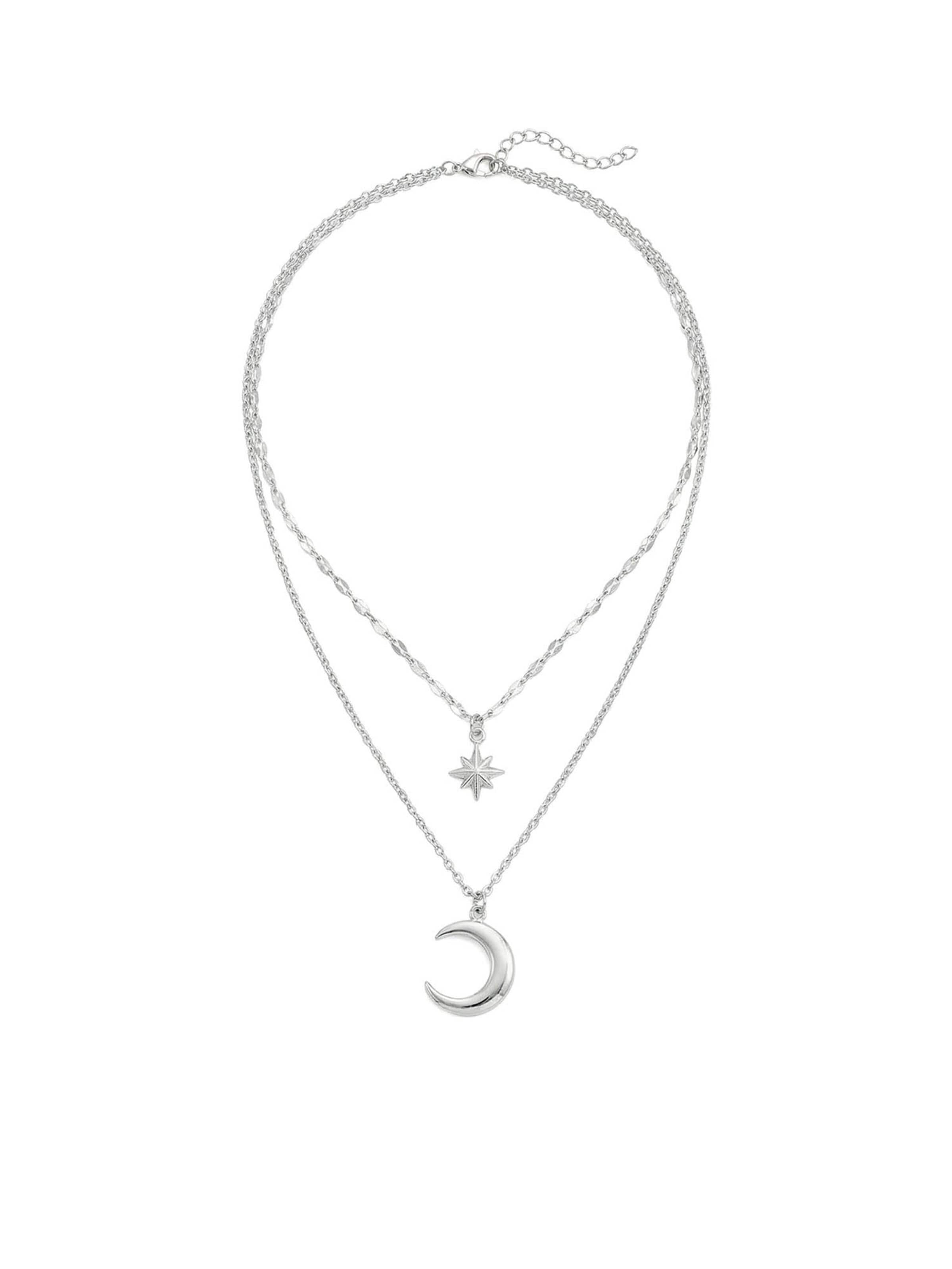 Nemomatheo Necklace 'Nachthimmel – Elegante Schichtkette mit Mond & Stern' in Silver: front