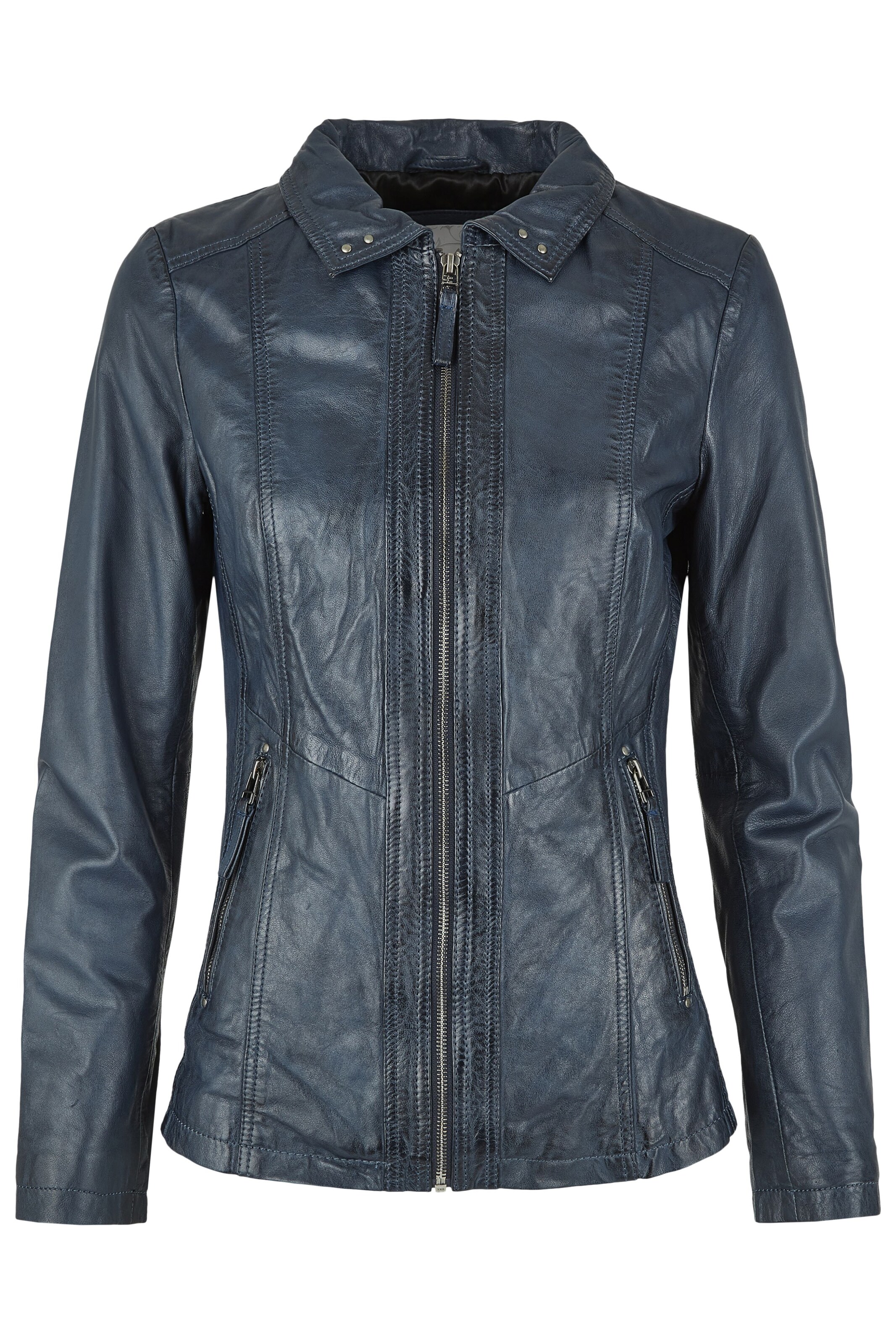 7ELEVEN Lederjacke 'SEJohanna' in Blau: Vorderseite