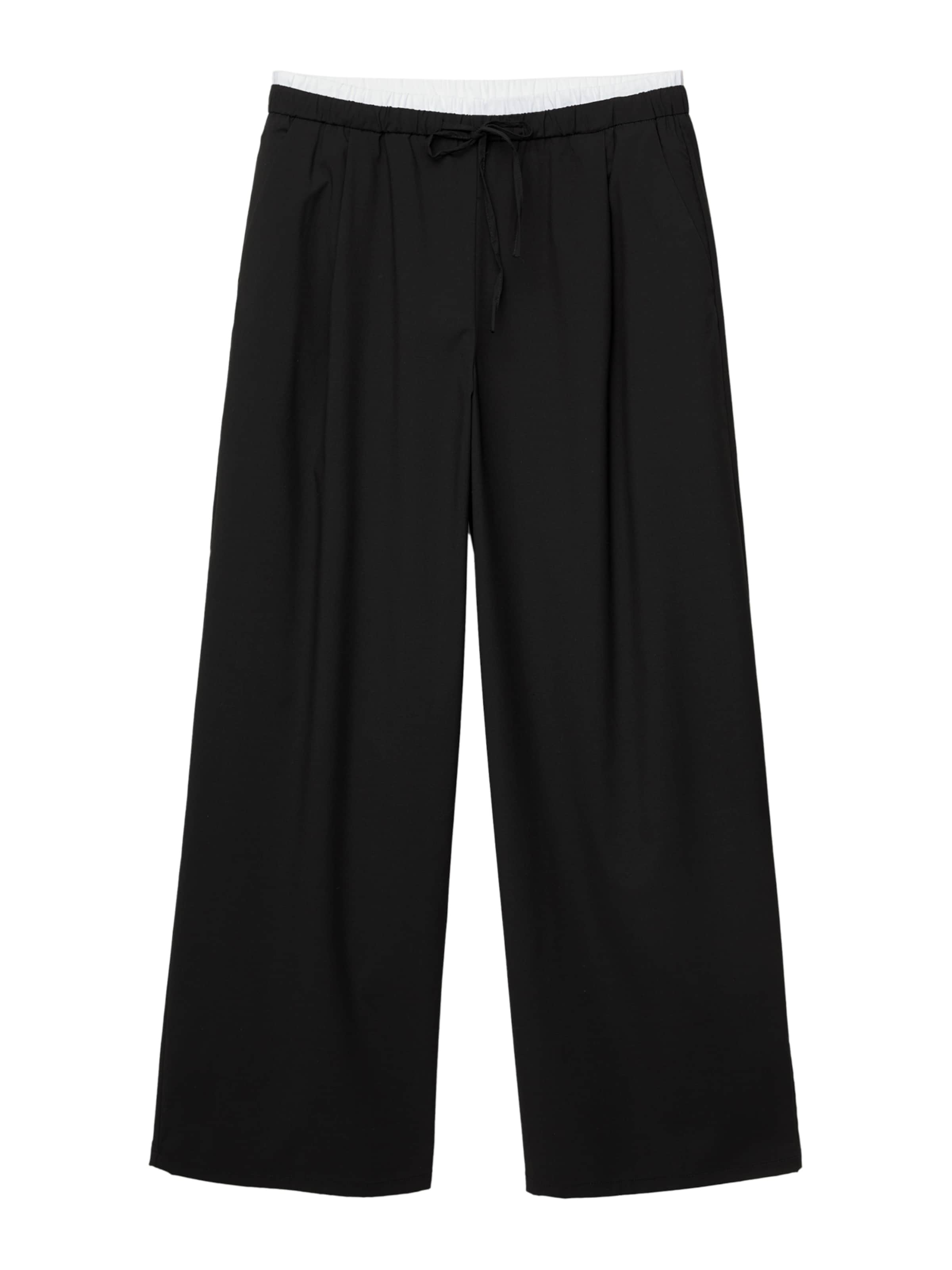 Pull&BearLoosefit Hlače s naborima - crna boja: prednji dio