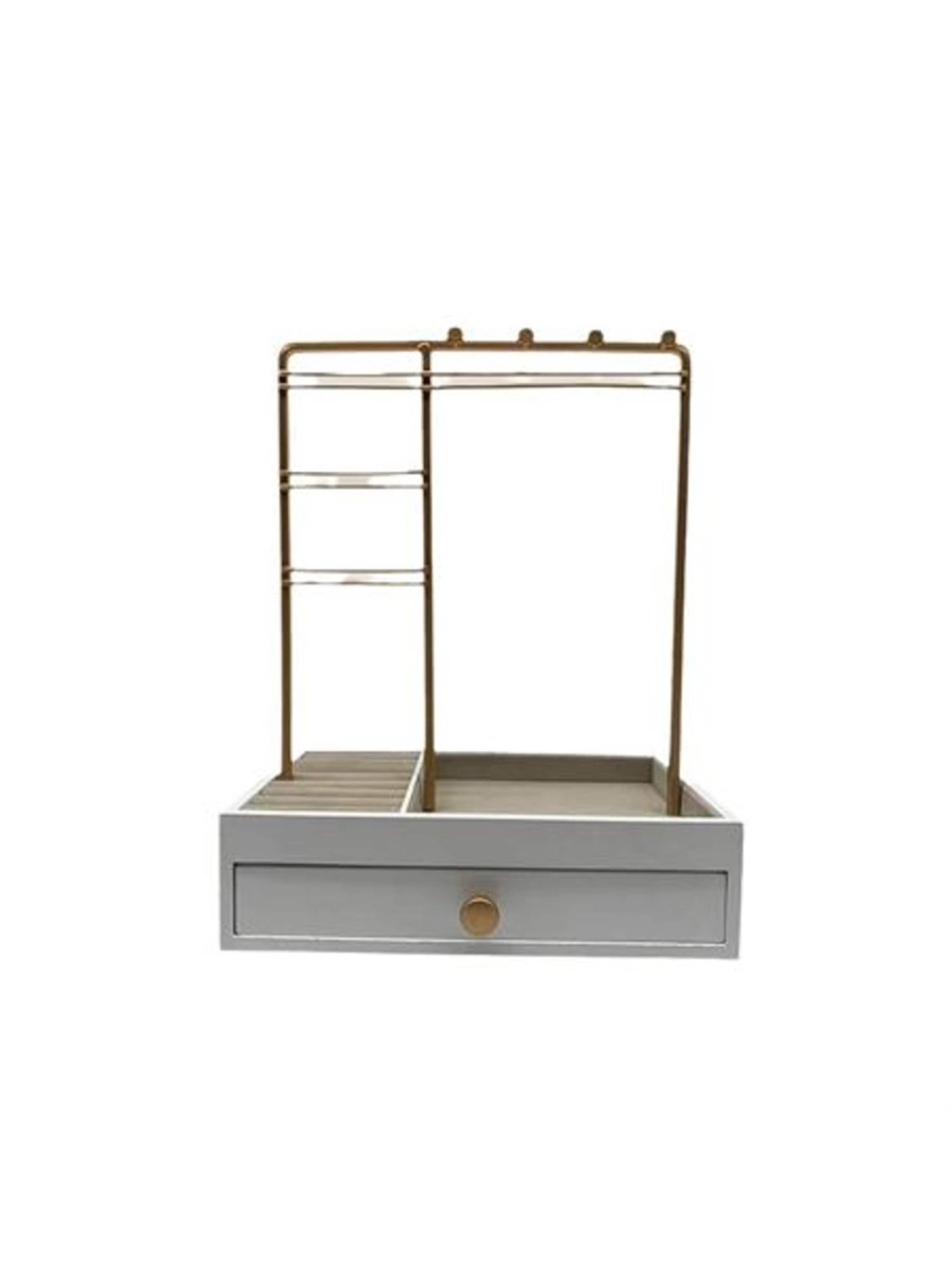 Boîte à bijoux 'UNIQ Smykkestativ / Smykkeskrin i Guld med Skuffe - Holder til øreringe, ringe & kæder (29 cm)' UNIQ Beauty en or : devant