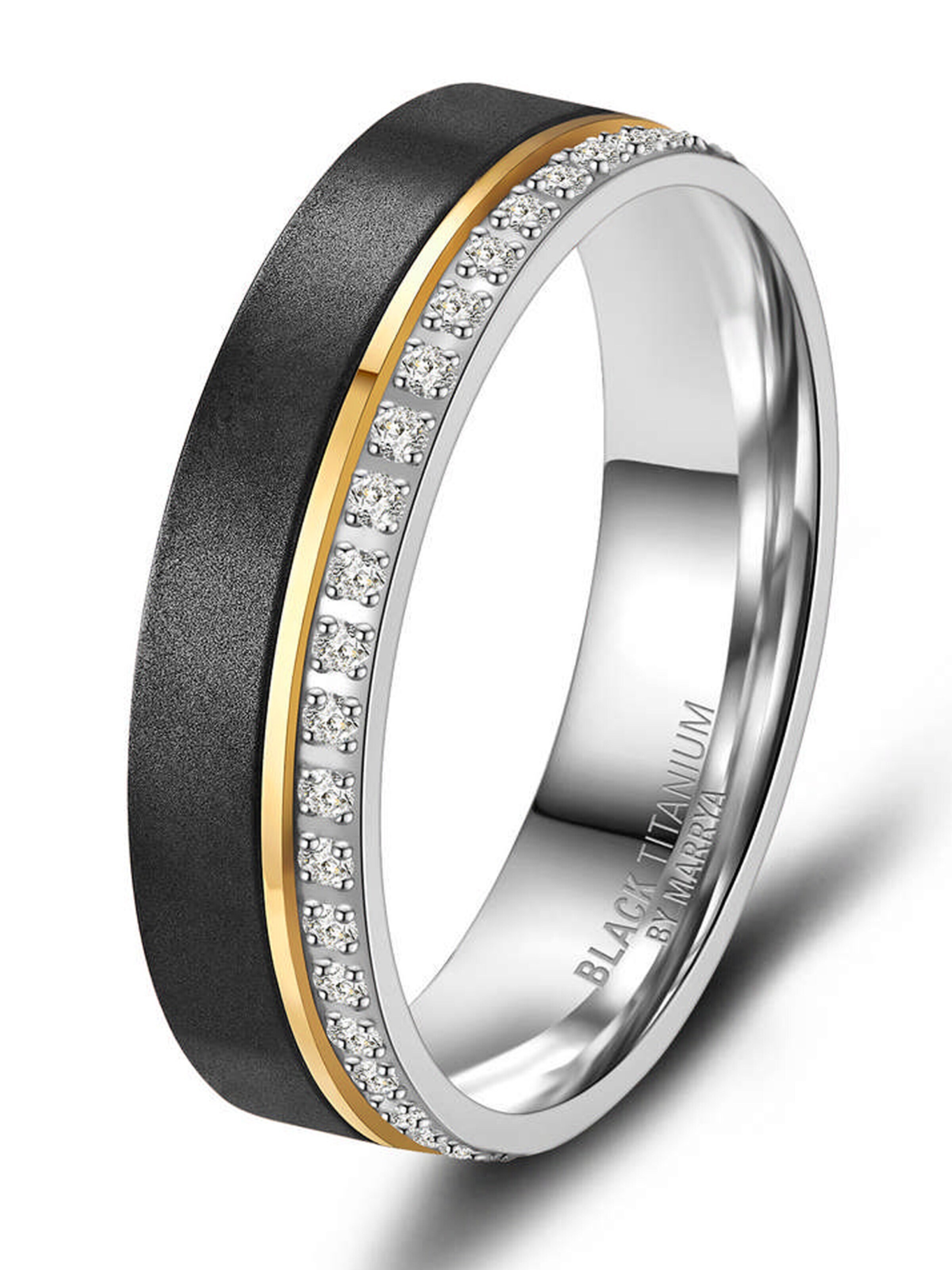 MARRYA Ring 'MARRYA Ehering BT-02 aus Black Titanium – Schwarz, gelbgold plattiert' in Black: front