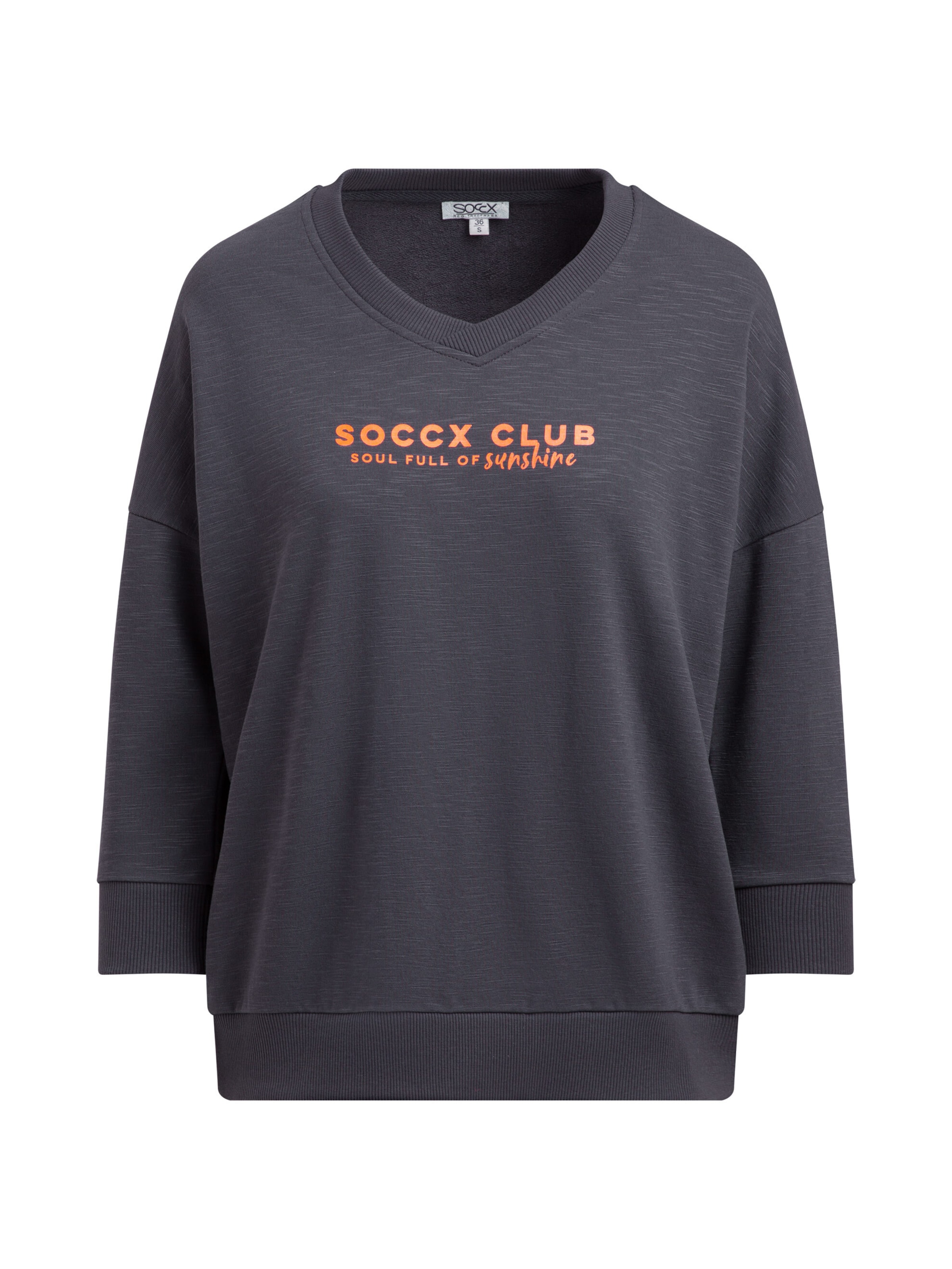 Soccx Sweatshirt mit V-Ausschnitt und Rückenprint in Schwarz: Vorderseite