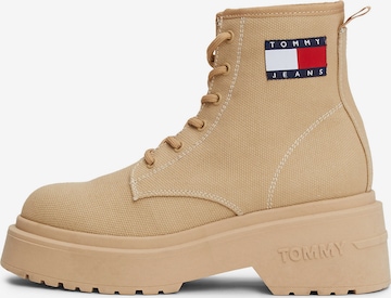 Tommy Jeans Lace-Up Ankle Boots in Beige: front