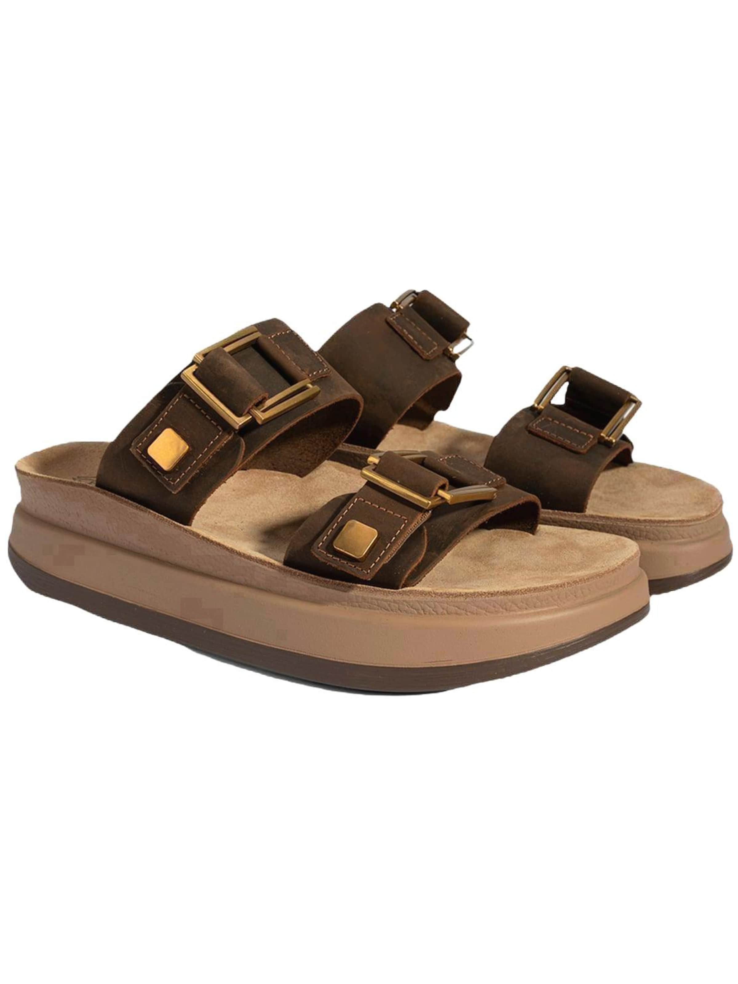 Desa - Zapatillas de casa 'DESA Damen-Keilsandalen aus Nubukleder mit Schnallendetail' en marrón