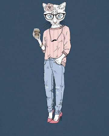 Watapparel Shirt ' Hipster Cat with Moustache ' in Blue