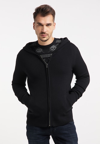 TUFFSKULL Knit Cardigan in Black: front