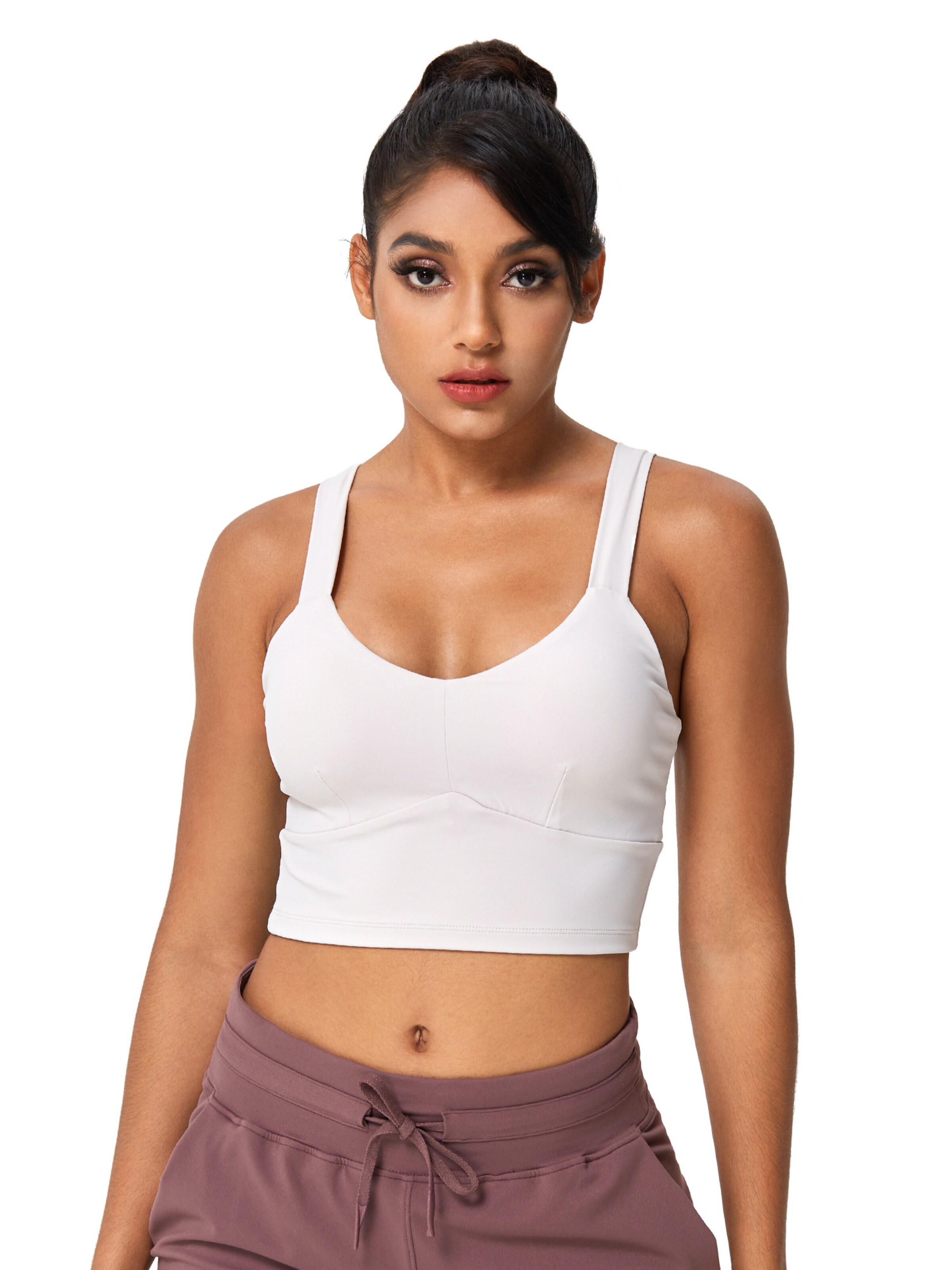 YEAZ Õlapaelteta topp Spordirinnahoidja 'Real Babe', värv valge: eest vaates