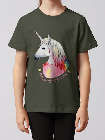 Maglietta 'Flash the unicorn' di watabout.kids in verde: frontale