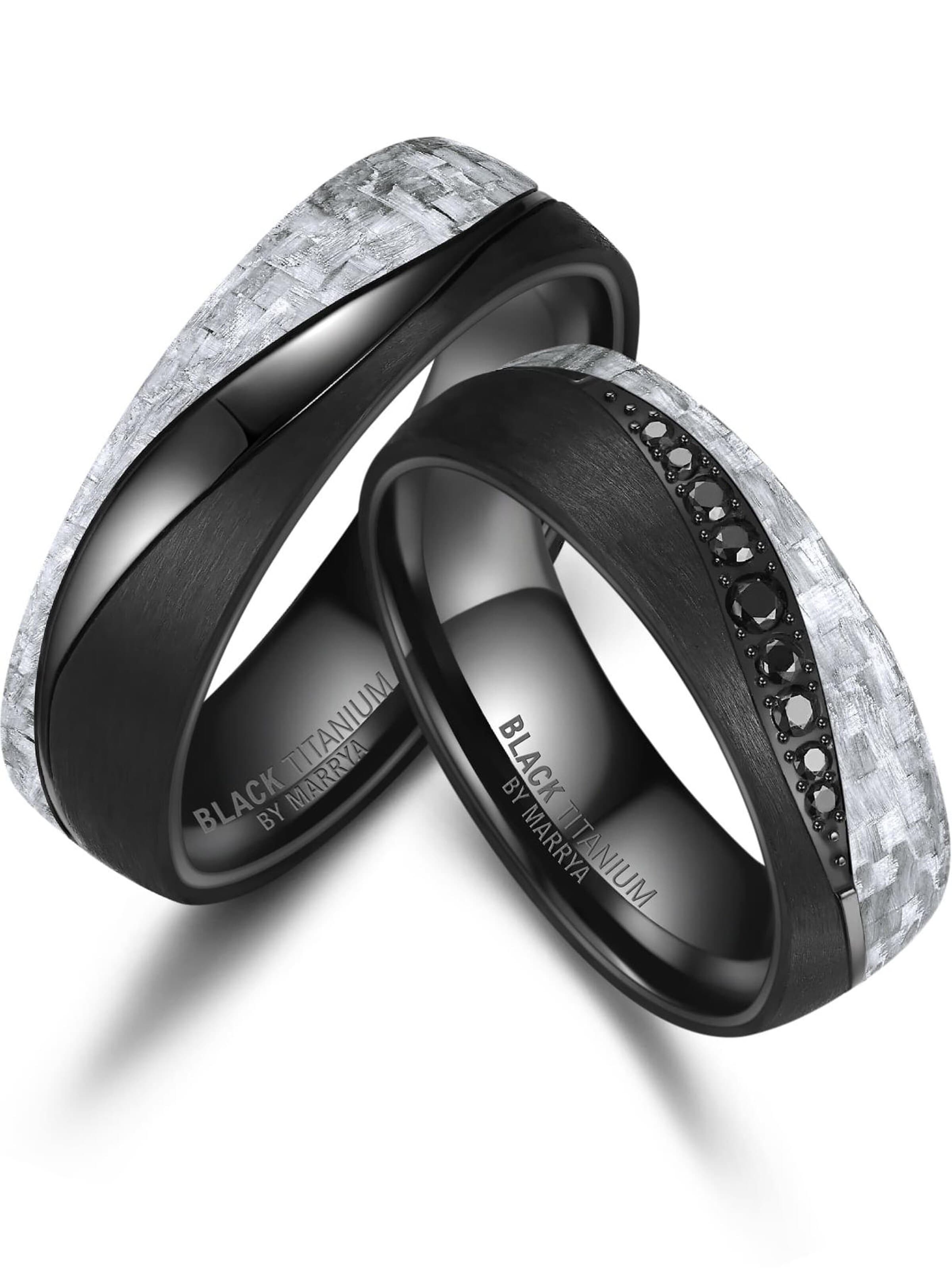 MARRYA Ring 'MARRYA Ehering BT-13 aus Black Titanium – „BLACK & WHITE“ Kollektion' in Black: front