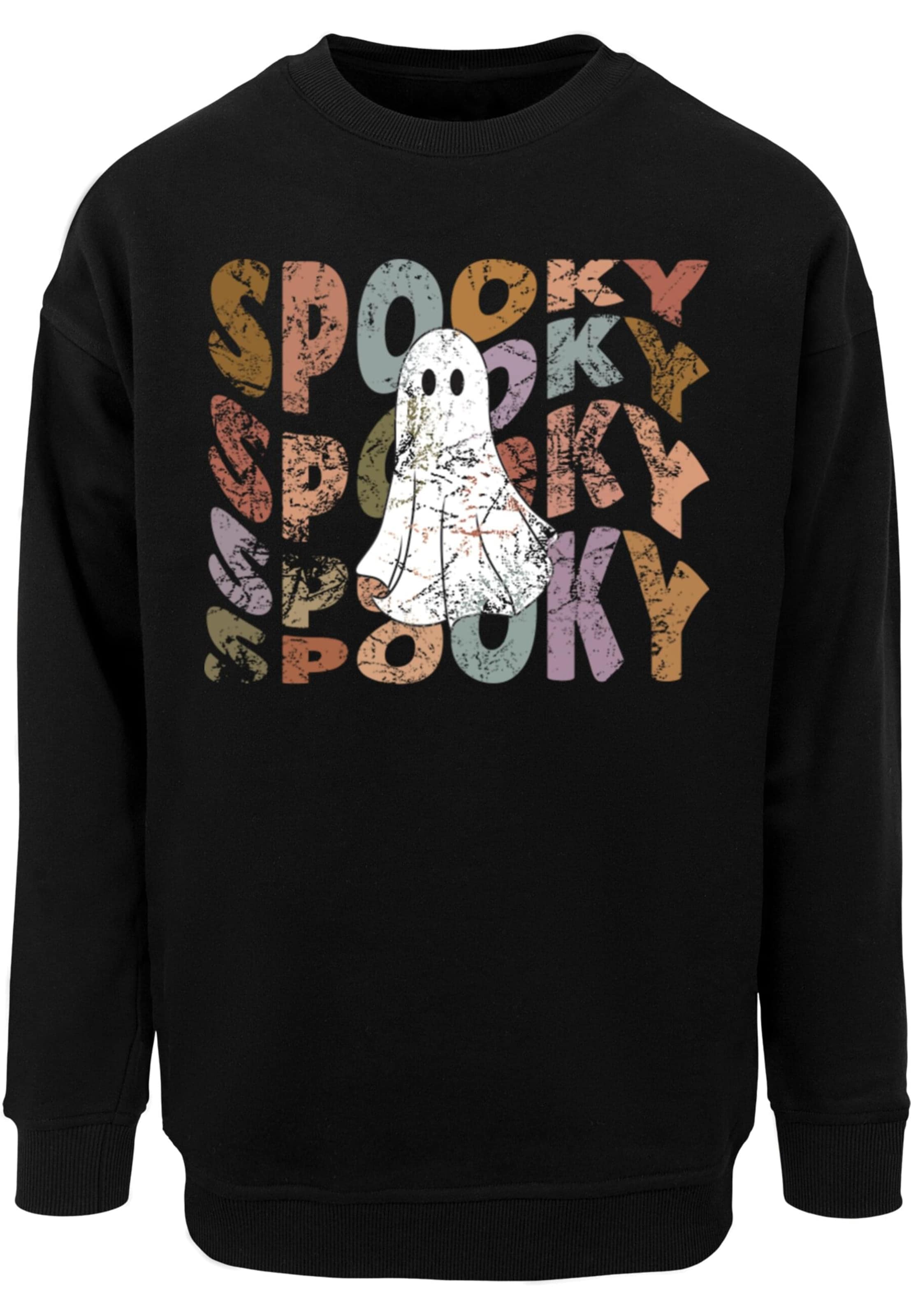Merchcode Sweatshirt 'Halloween - Spooky Ghost' in Zwart: voorkant