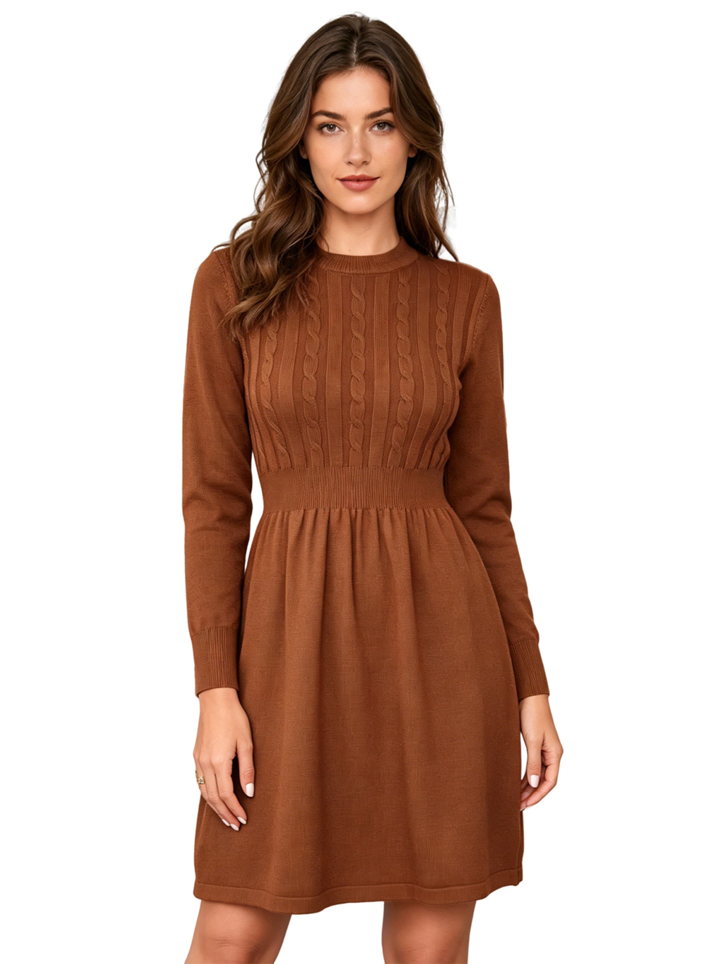 KoJooin Sukienka z dzianiny 'Strickkleid Damen Winter Langarm Rundhals Midikleid für Alltag Fest' w kolorze brązowy: przód