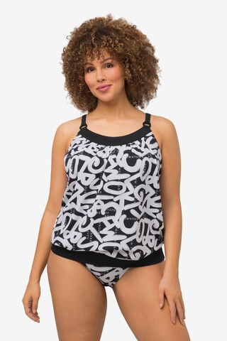 Ulla Popken T-shirt Tankini in Zwart: voorkant