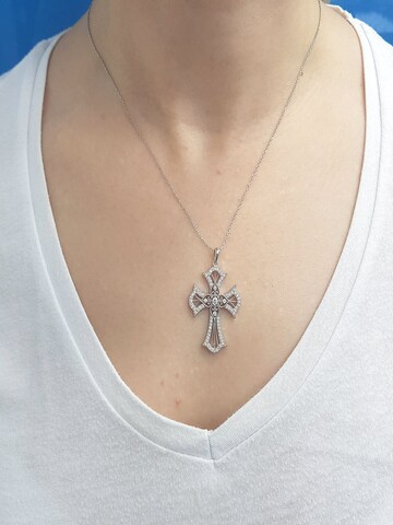 EinStein Diamant Pendant 'Kreuz Diamant Halskette Anhänger mit Kette Collier in Weißgold' in White: front