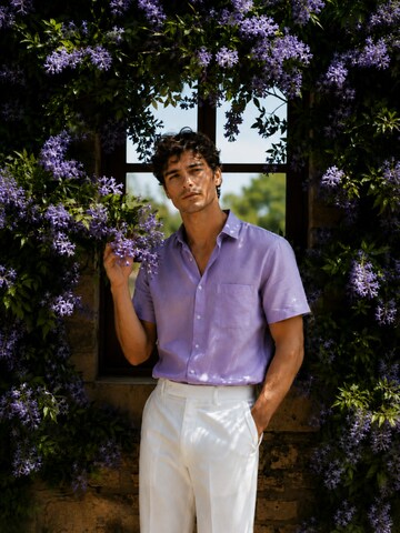 Laurent Vergne Slim fit Button Up Shirt 'Menton - Bowling Shirt Lila' in Purple