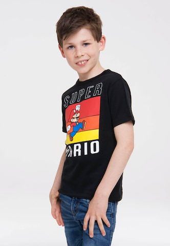 LOGOSHIRT Shirt 'Super Mario' in Black: front