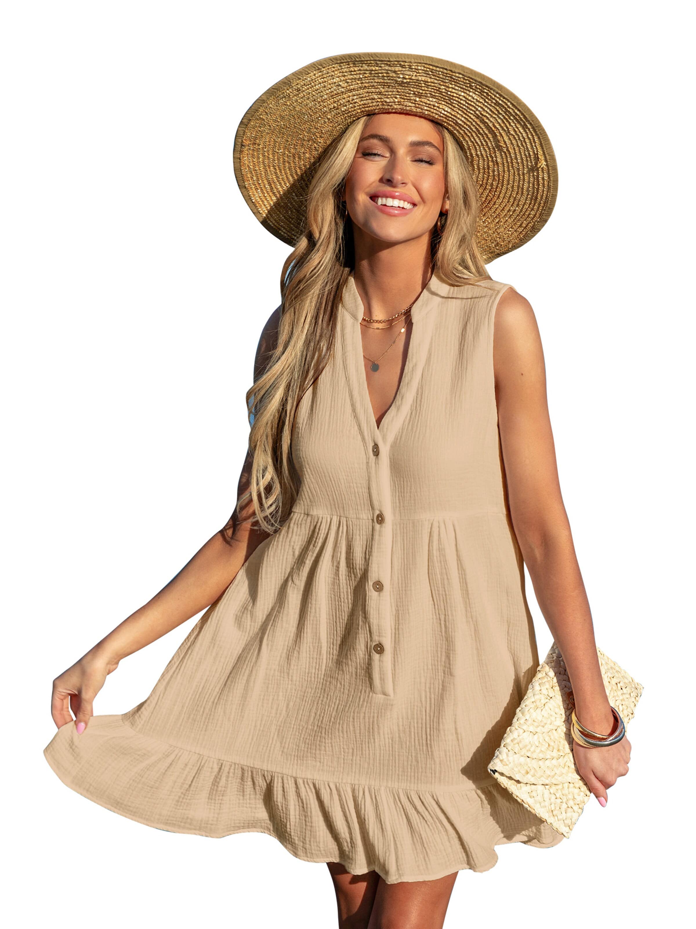 Cupshe Beach Dress 'Ruffled Trim' in Beige: front