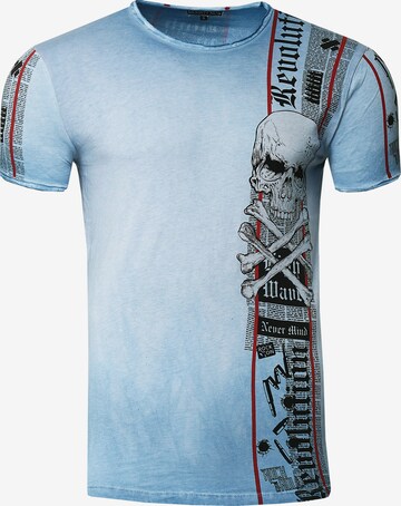 Rusty Neal T-Shirt im verwaschenen Look in Blau: predná strana