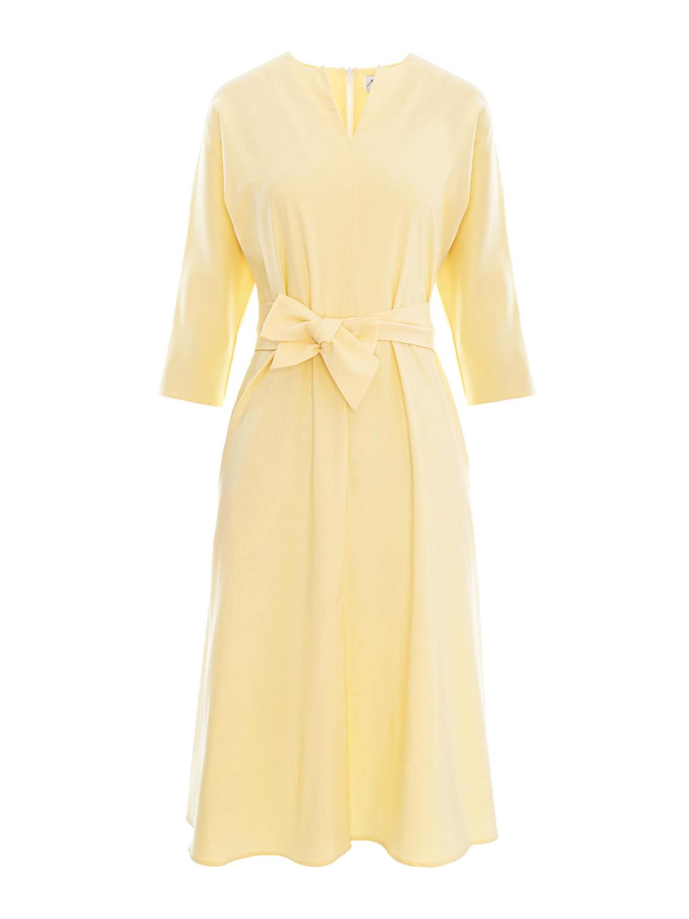 Robe 'Elegant Office Dress with Clean Cut – Yellow – Ingrid' Couture de Marie en jaune : devant