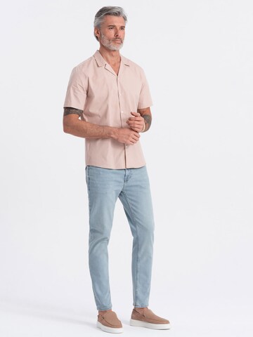 Ombre Comfort fit Button Up Shirt 'OM-SHSS-0168' in Beige