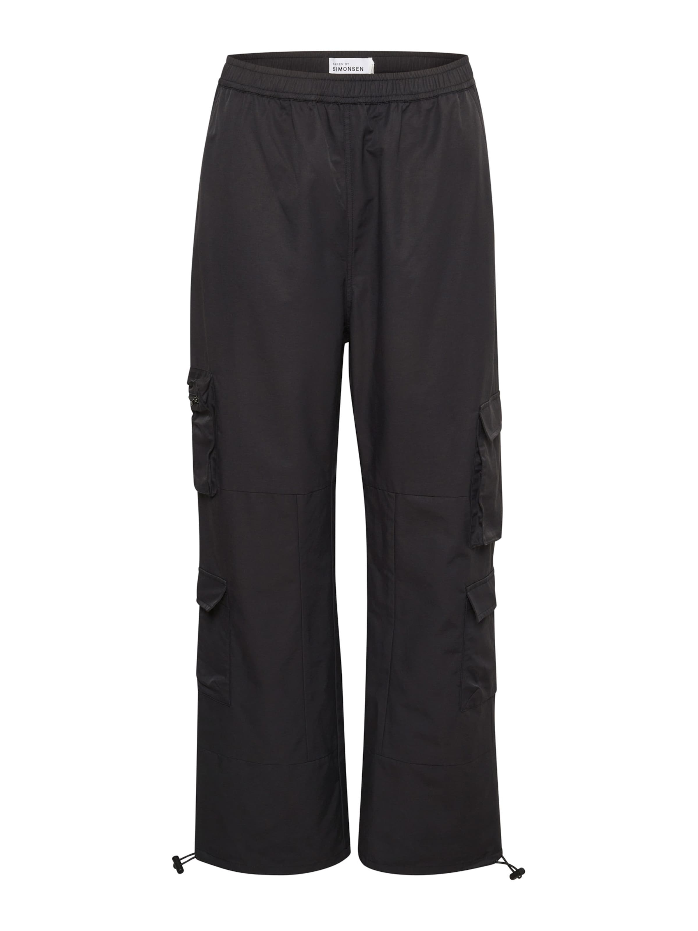 KAREN BY SIMONSEN Широка кройка Карго панталон 'Jamie' в черно: отпред