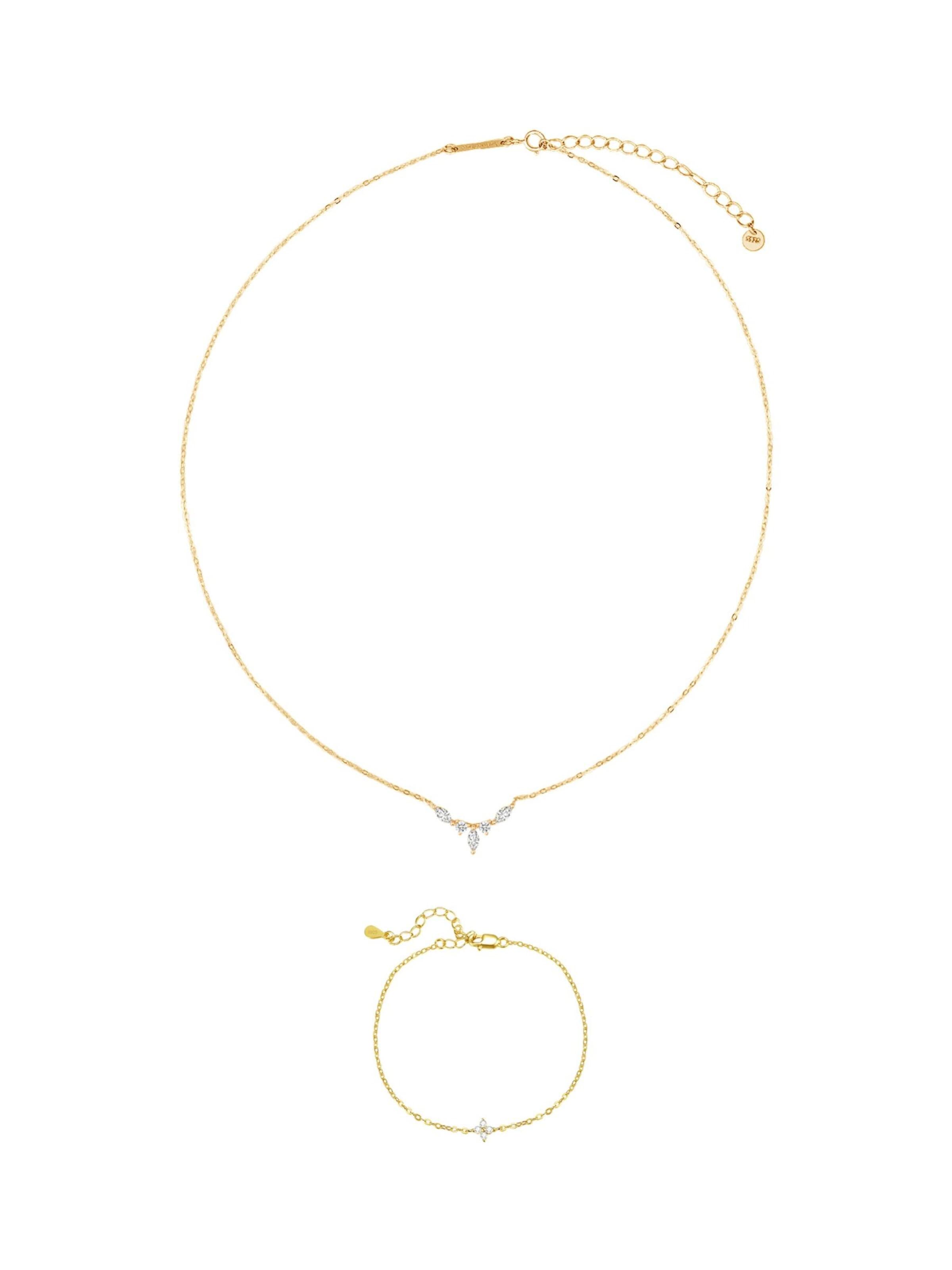 Hey Happiness Sieraden set 'Gemstone Crown Necklace & Daisy Bracelet Set' in Goud