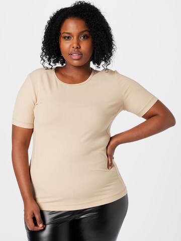 T-shirt Calvin Klein Curve en beige : devant