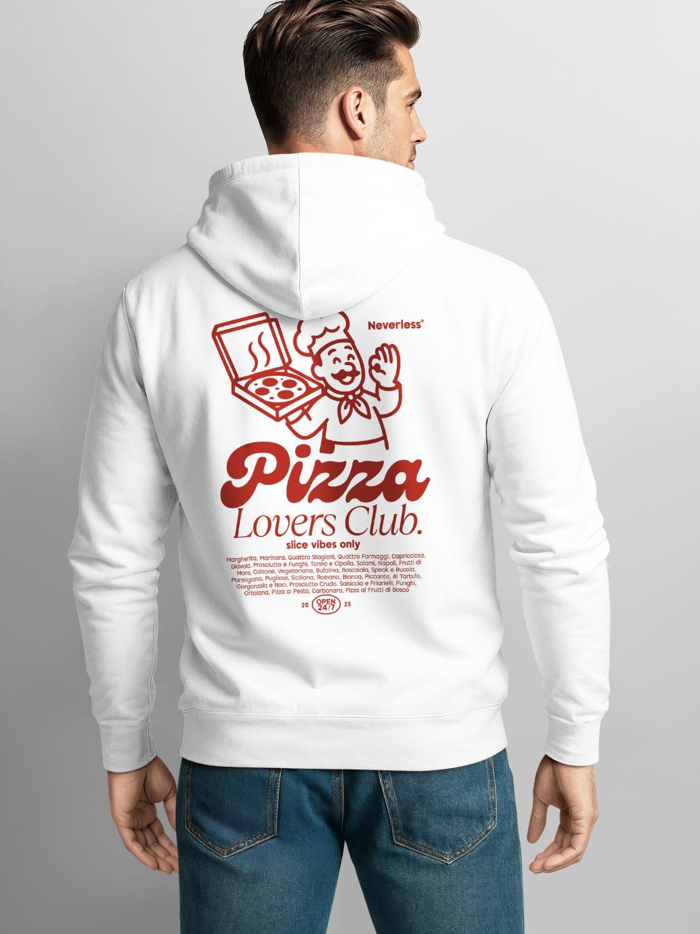Neverless Zip-Up Hoodie 'Pizza Lovers Club' in White | ABOUT YOU