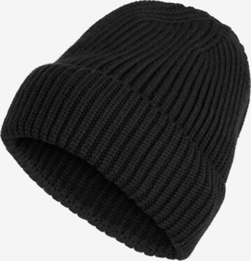 styleBREAKER Mütze 'Feinstrick Beanie Mütze mit Krempe' in Schwarz: Vorderseite