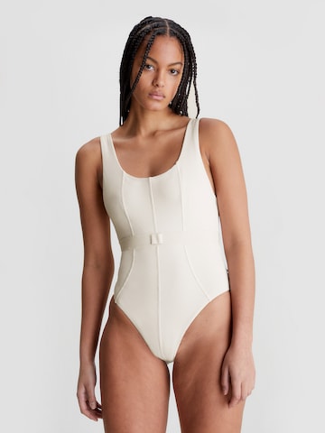 Calvin Klein Swimwear Bralette Swimsuit in White: front