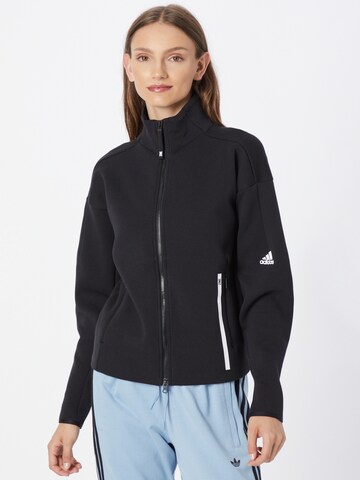 ADIDAS SPORTSWEAR Athletic Zip-Up Hoodie in Black: front