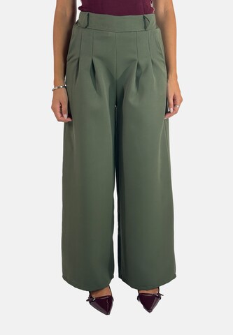 Elara Wide leg Pleat-front trousers in Green