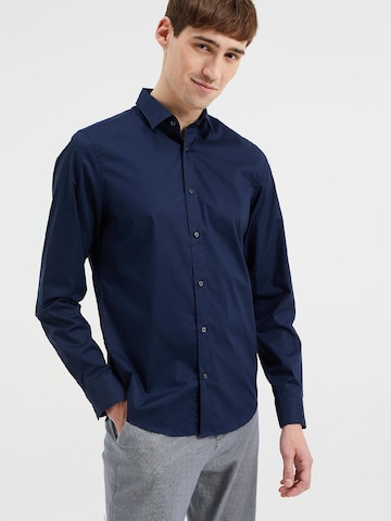 WE Fashion Slim fit Overhemd in Blauw: voorkant