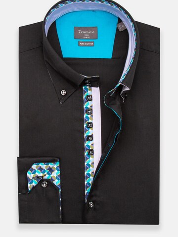 Slim fit Camicia business 'Roma Satin Man Shirt Green' di 7Camicie in nero