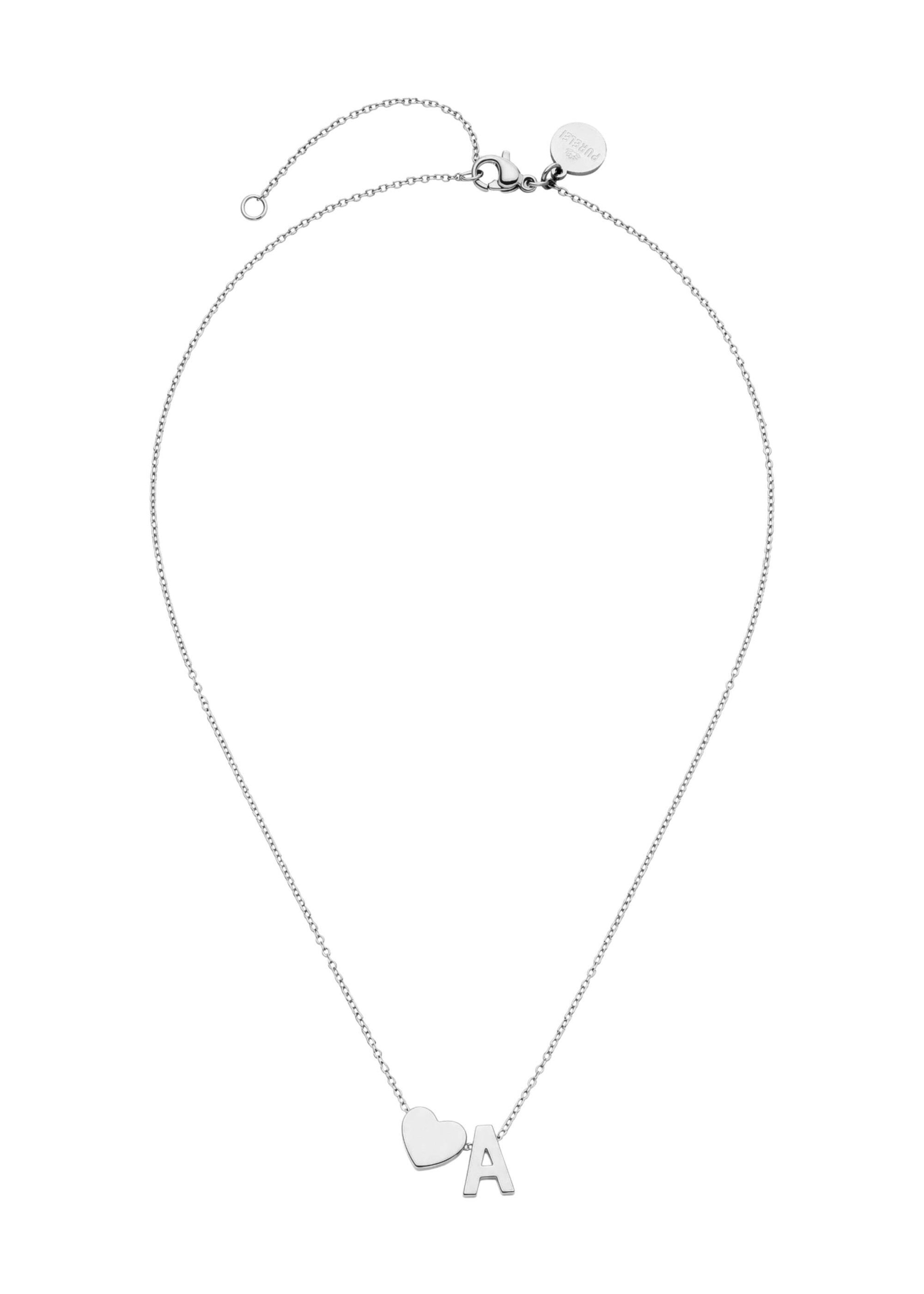 PURELEI - Cadena 'Letter Heart A' en plata: frente