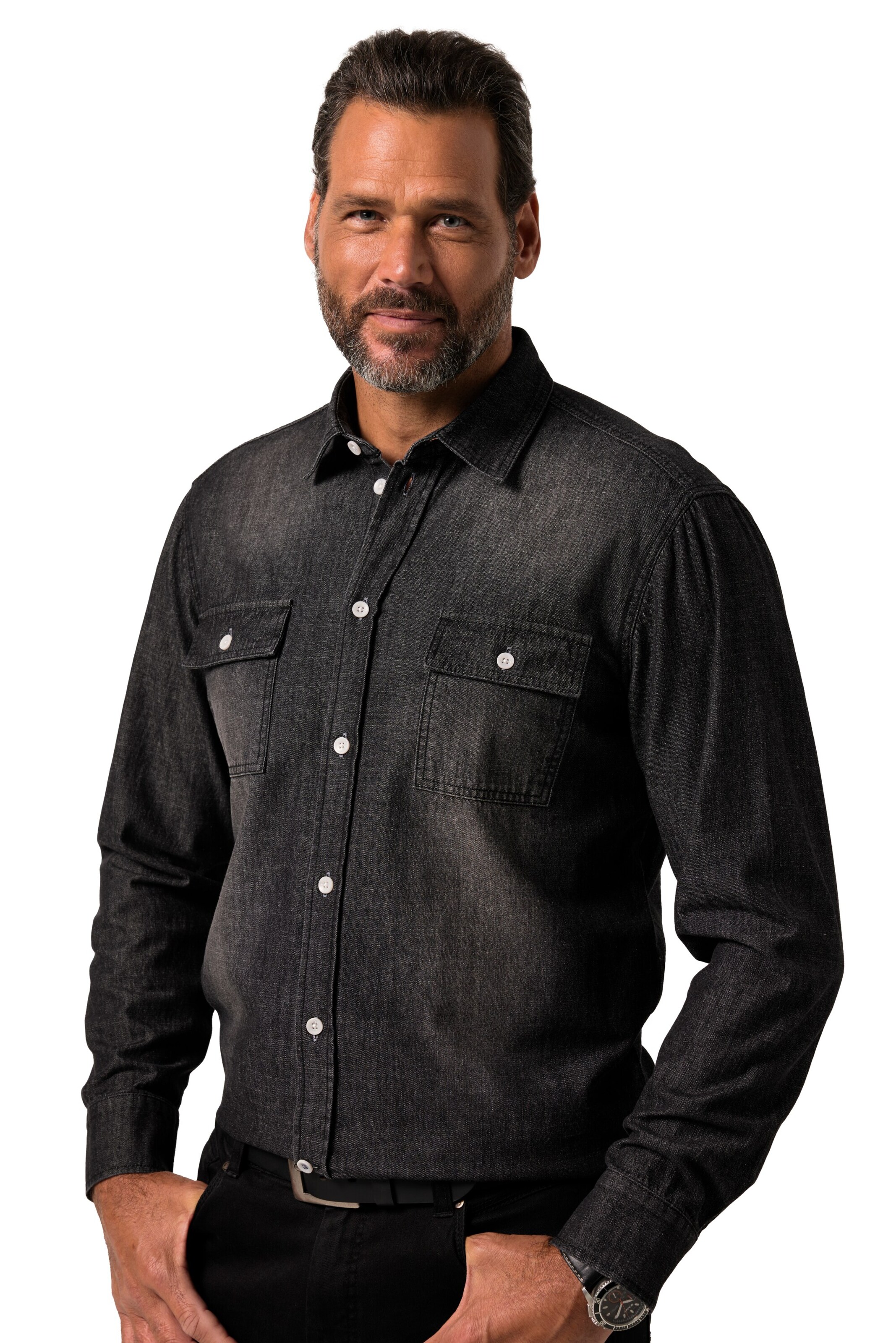 JP1880 Regular Fit Hemd in Schwarz: Vorderseite