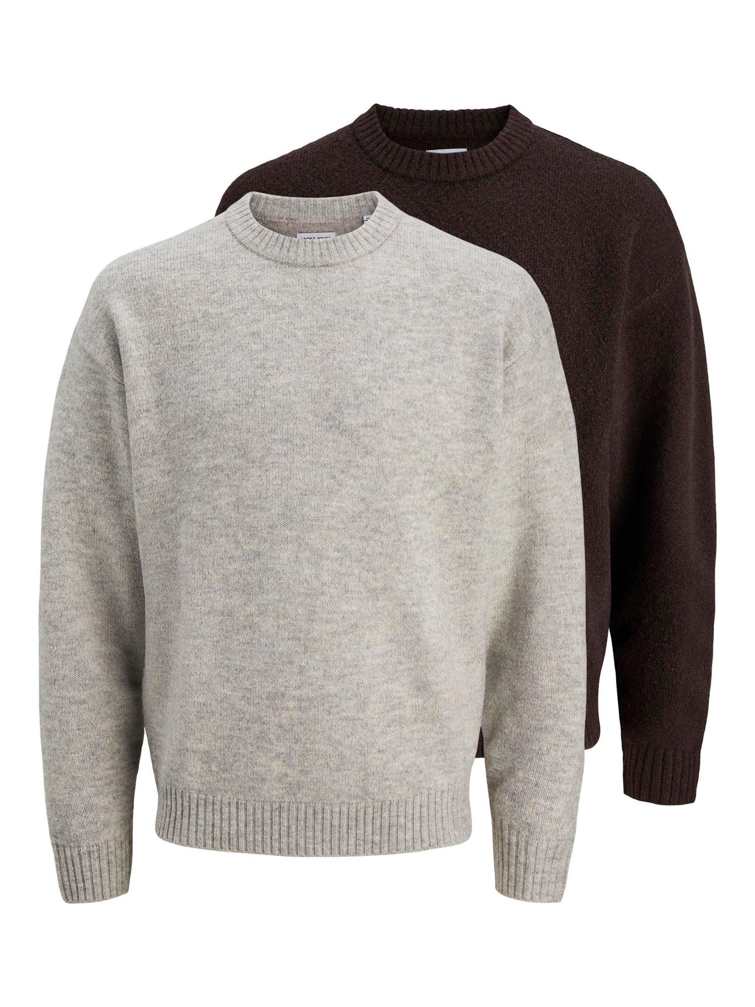 JACK & JONES Pull-over en brun foncé / gris chiné, Vue avec produit