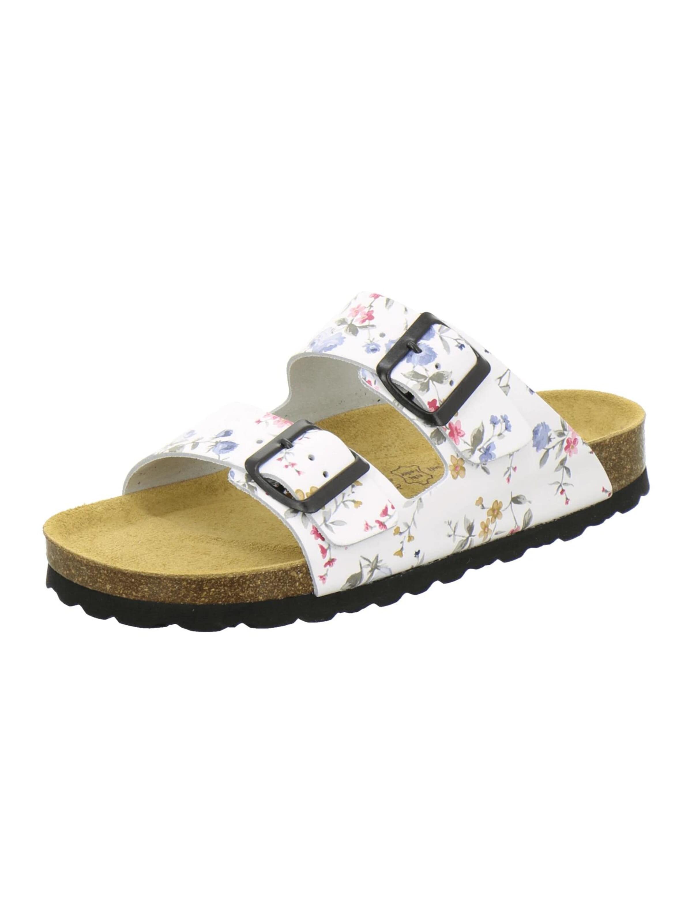 AFS-Schuhe - Zapatos abiertos 'Pantoletten Damen Zweischnaller weiß-flower' en blanco: frente