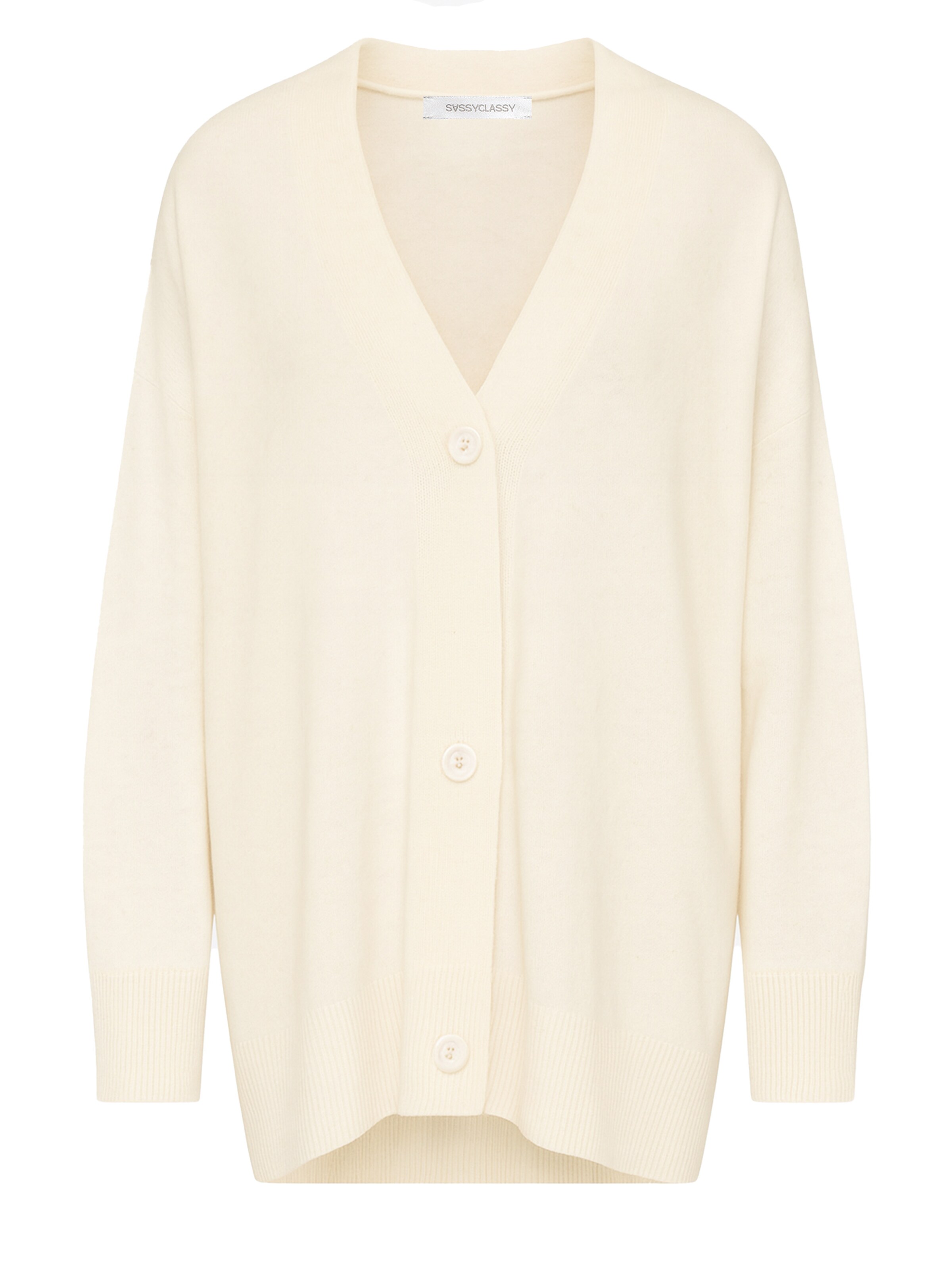SASSYCLASSY Oversizestrickjacke‌‌‌‌ in Weiß: Vorderseite