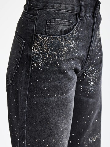 IT'S BASIC Loose fit Jeans 'RHINESTONE LOOSE MID RISE JEANS' in Black