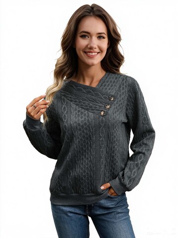 KoJooin Sticktop 'Damen Sweatshirt mit Faltenoptik, Rundhalsausschnitt und langen Ärmeln'‌‌‌‌‌‌‌‌‌ in Grau