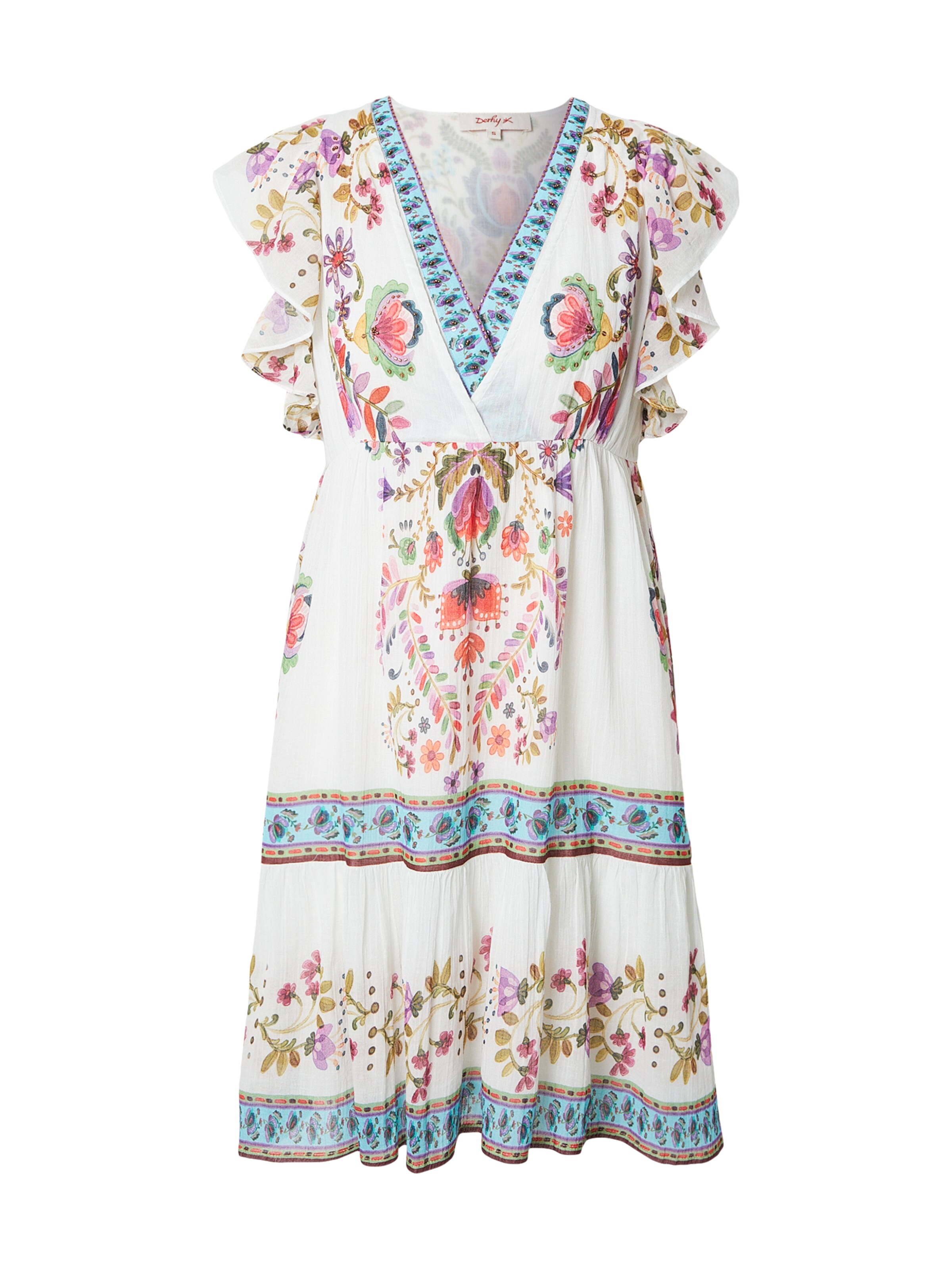 Derhy Robe 'MALVOISIE' en bleu clair / vert clair / rouge orangé / blanc, Vue avec produit