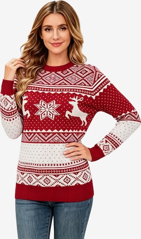 KoJooin Svetr 'Weihnachtspullover für Damen Langarm Pullover mit Rundhalsausschnitt' – červená: přední strana