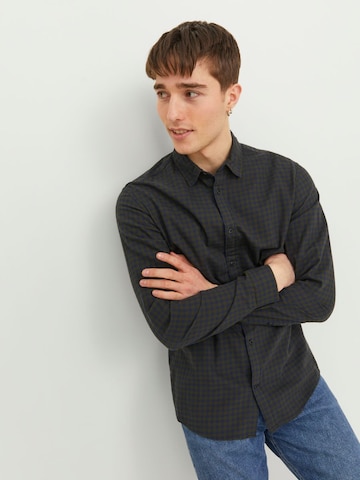 JACK & JONES Слим Рубашка 'Gingham' в Синий